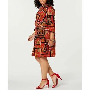 $49.00 Be Bop Trendy Plus Size Chain-Print Shirtdress, Size 2X, Scarlet/Black